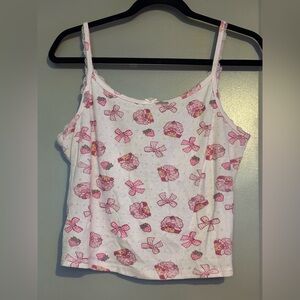 Cute Pink Strawberry Shortcake Patterned Tank Top